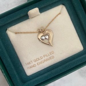 NWT 14K Gold Filled Hand Engraved Heart Necklace